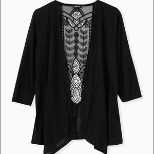 Torrid Black Hacci Crochet Back Drape Front Cardigan